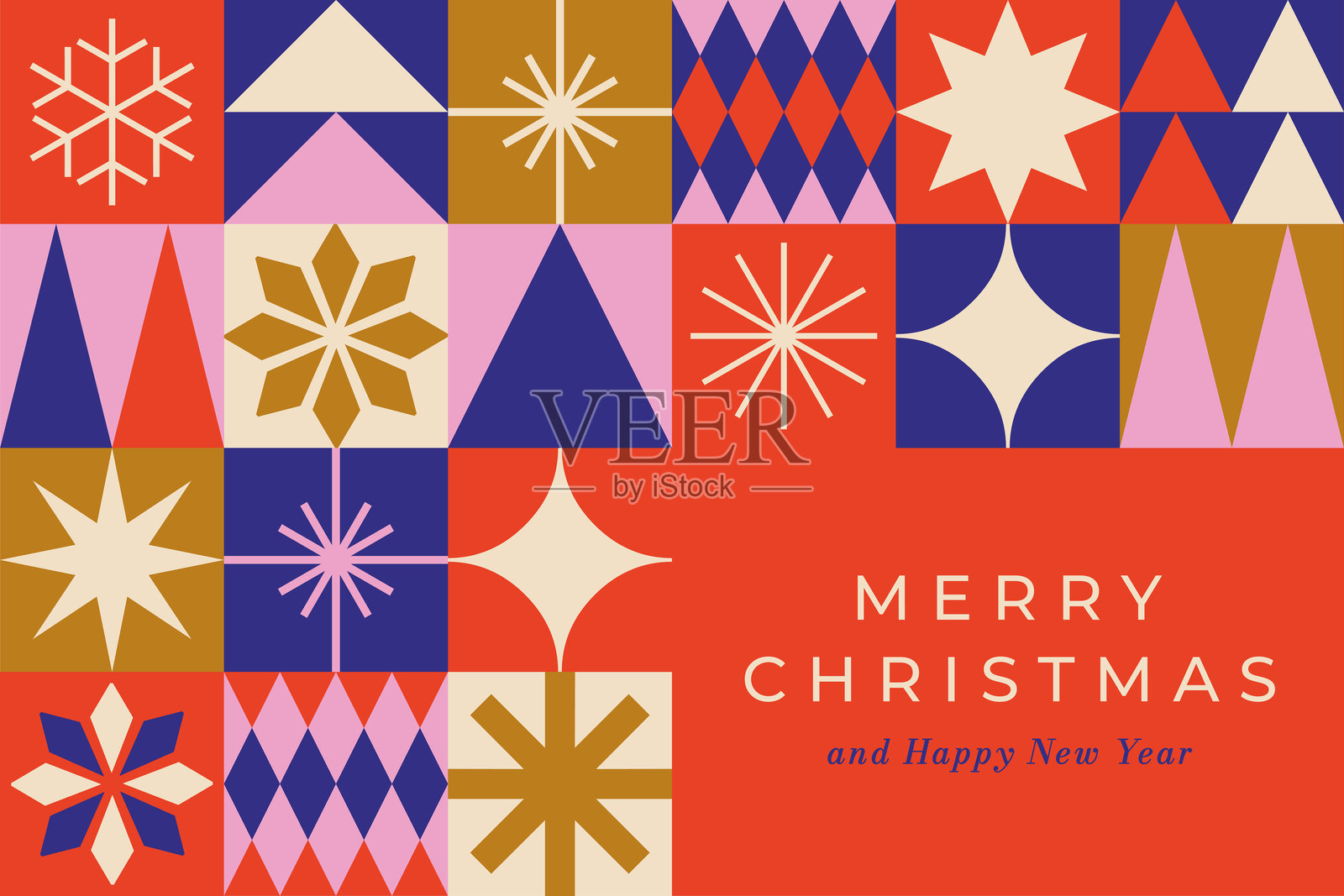 几何装饰的圣诞卡片。插画图片素材