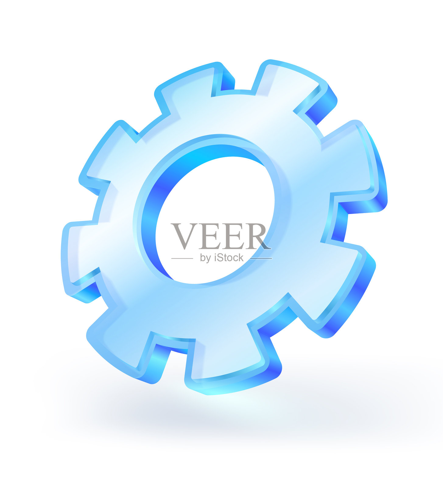 透明蓝色玻璃齿轮插画图片素材