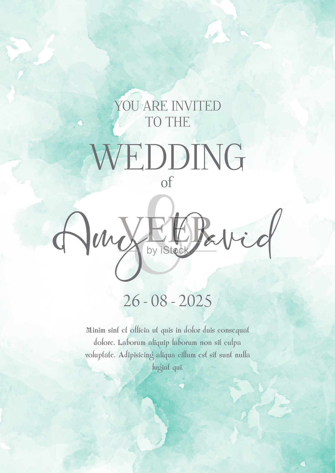手绘水彩设计的淡绿色婚礼邀请函插画图片素材