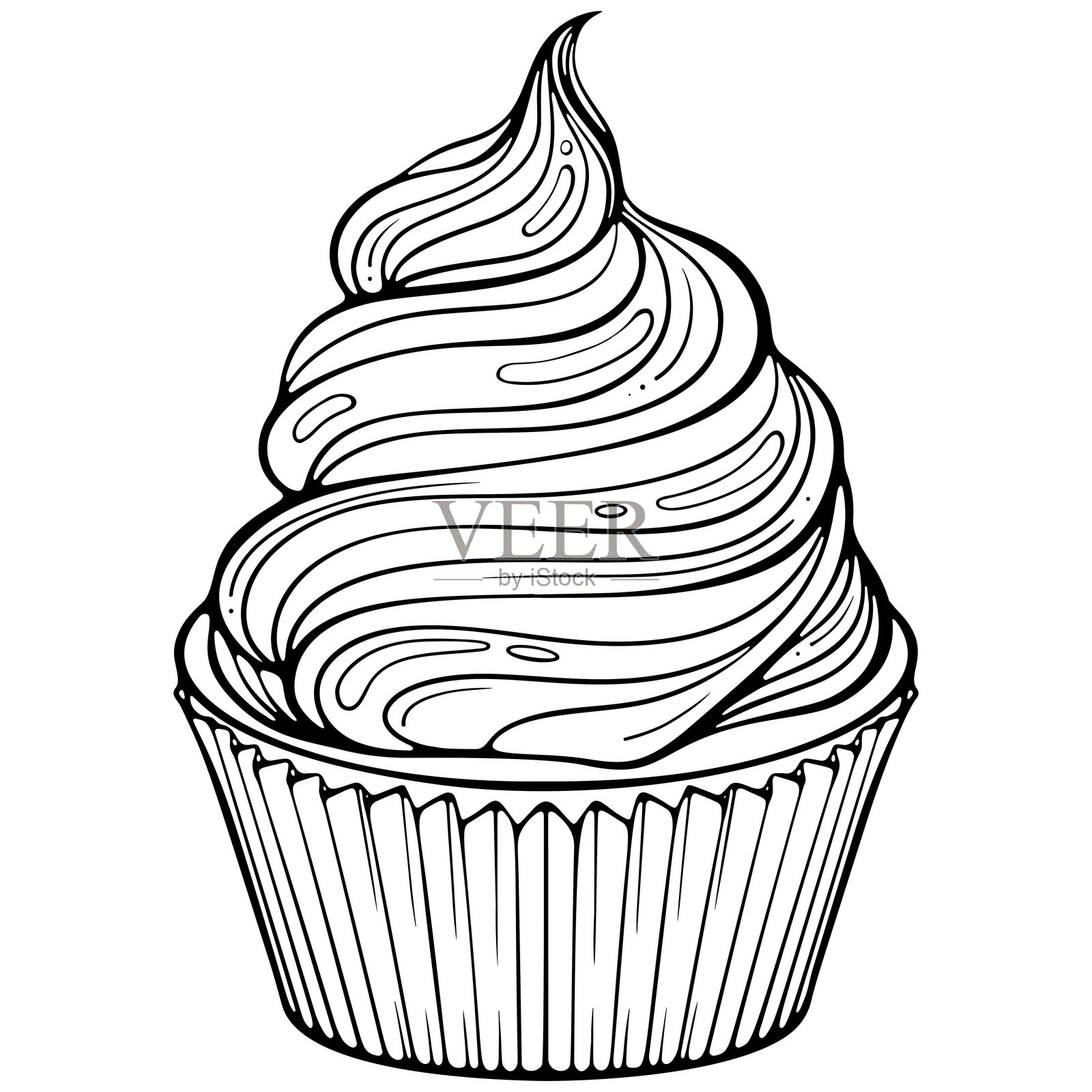 奶油杯子蛋糕线条艺术插画图片素材