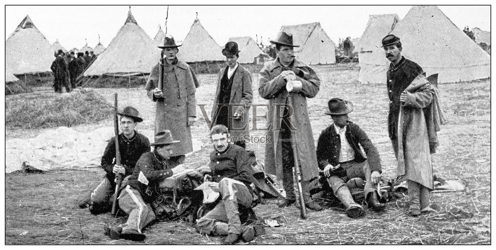 古董图片：国民警卫队学员招募军事营，新来者插画图片素材