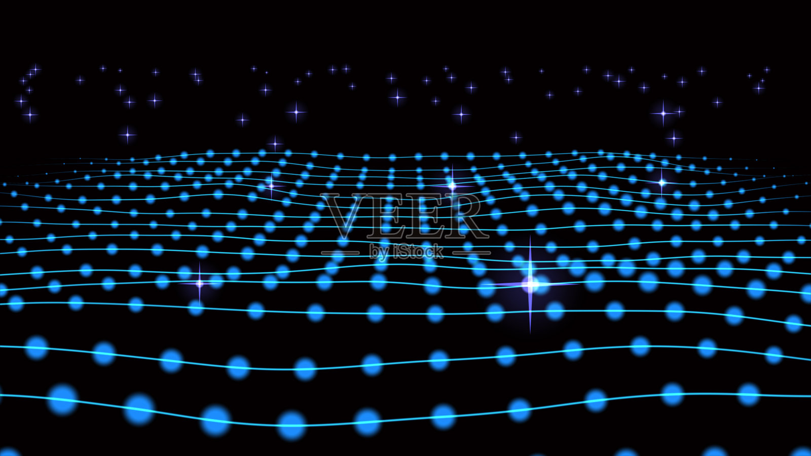 抽象的蓝色闪亮发光线条，能量和魔法波动的粒子和点，球体的图案。带有图案的背景。抽象背景。3D渲染。插画图片素材