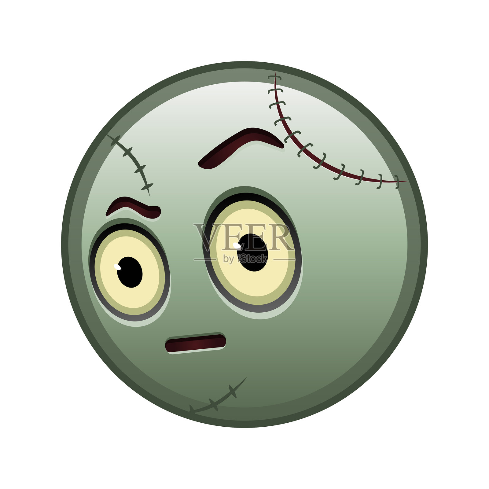 一只眉毛抬起的大号僵尸万圣节表情符号插画图片素材