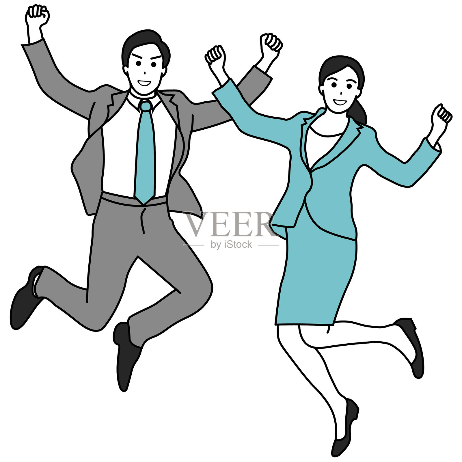 男性和女性商人跳跃的插图插画图片素材