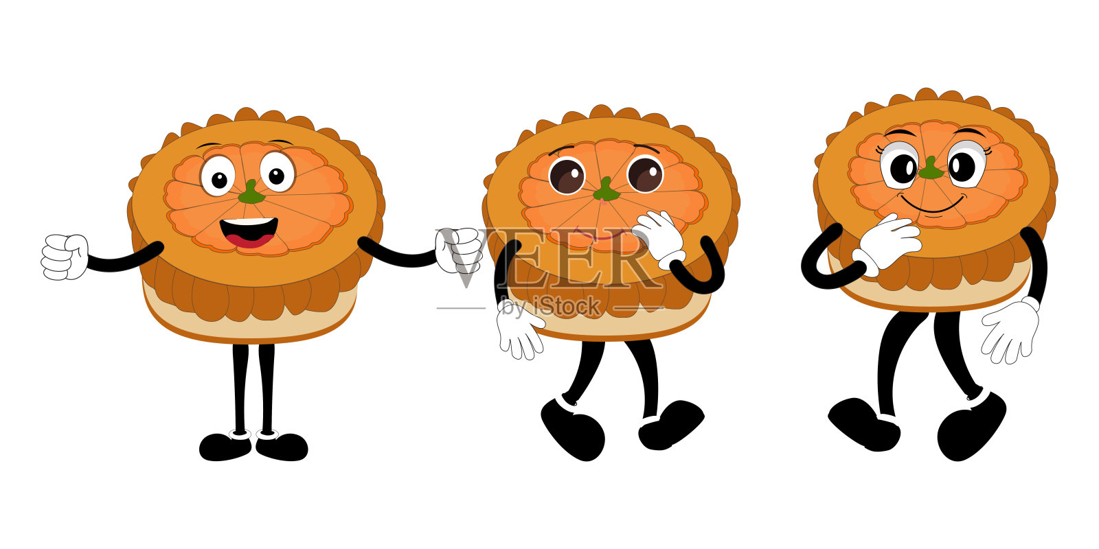 可爱快乐搞笑的角色南瓜派套装插画图片素材