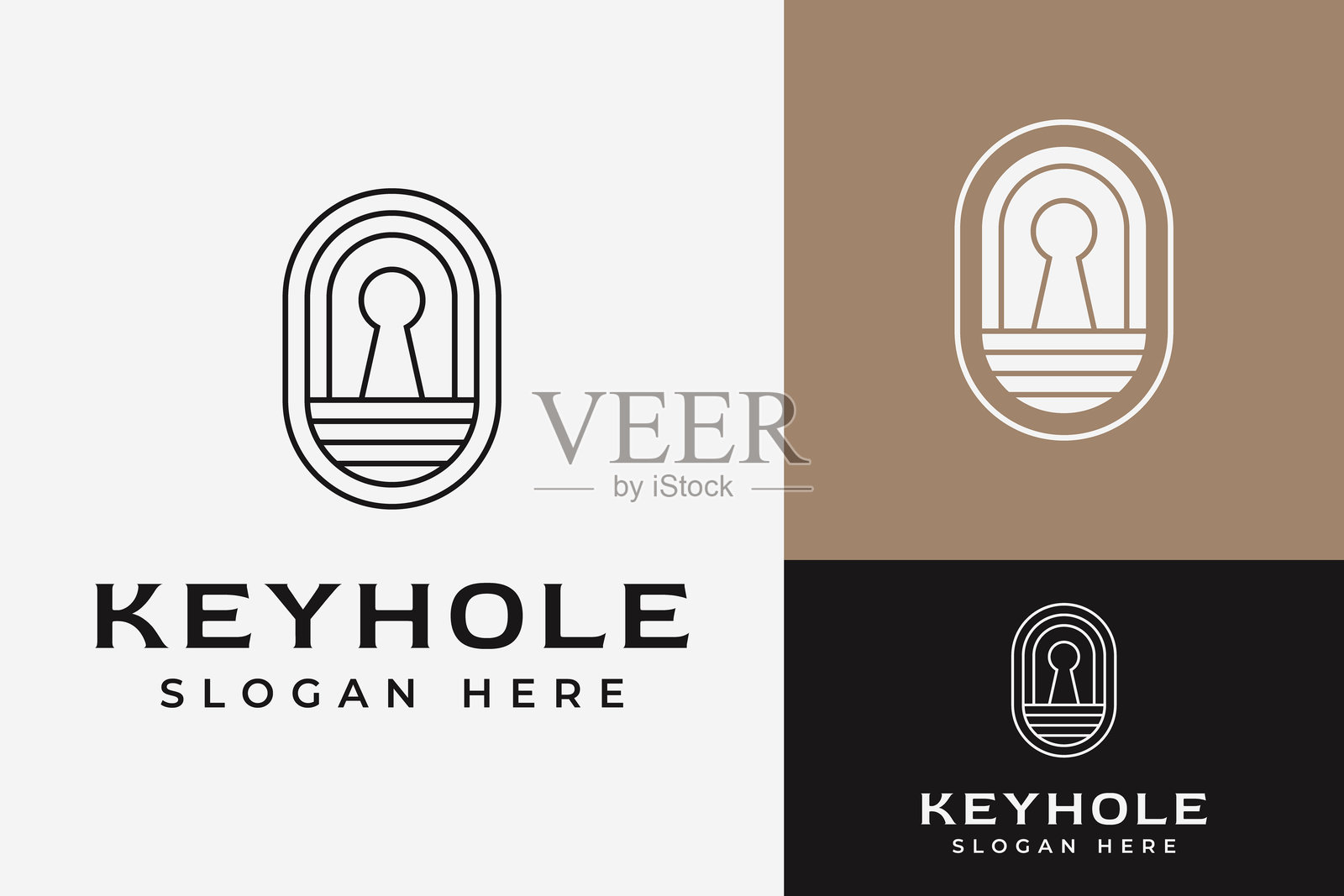 锁孔钥匙安全锁保护波西米亚徽章徽章美学标志设计品牌模板插画图片素材