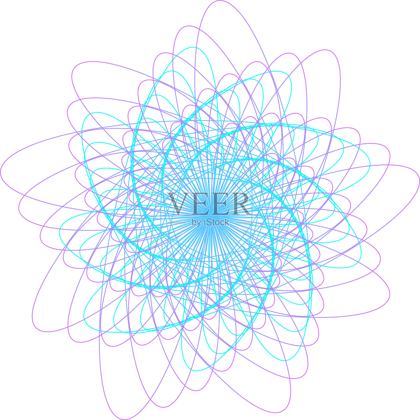 抽象的数字造型，具有复杂的螺旋图案，重叠的霓虹线形成对称的漩涡设计。理想的背景，壁纸，和现代艺术项目插画图片素材