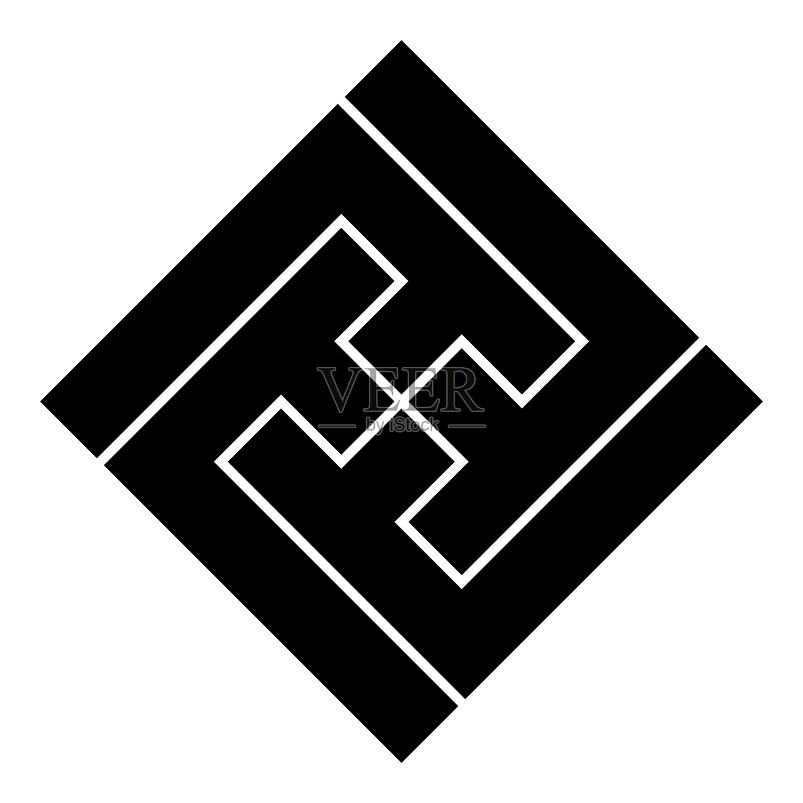 角落的纹样闪电（Kadotate Sayagata Inazuma）。这是一幅源自雷电主题的日本家族纹章的矢量图标插图。插画图片素材