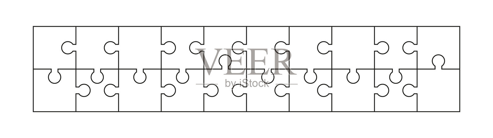 拼图模板。拼图网格集合的轮廓。由拼图组成的横幅。插画图片素材