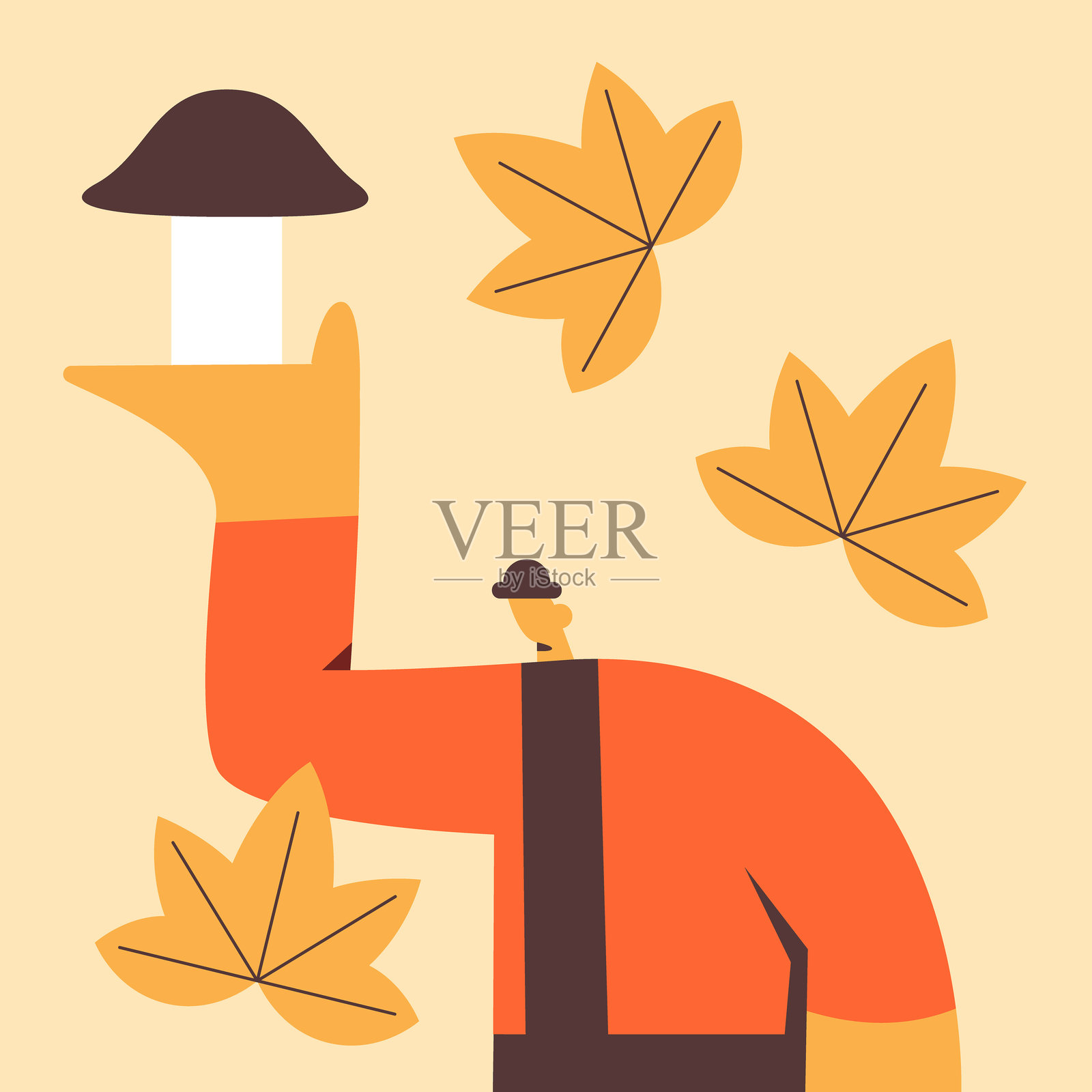 人们在森林里采摘可食用的蘑菇。插画图片素材