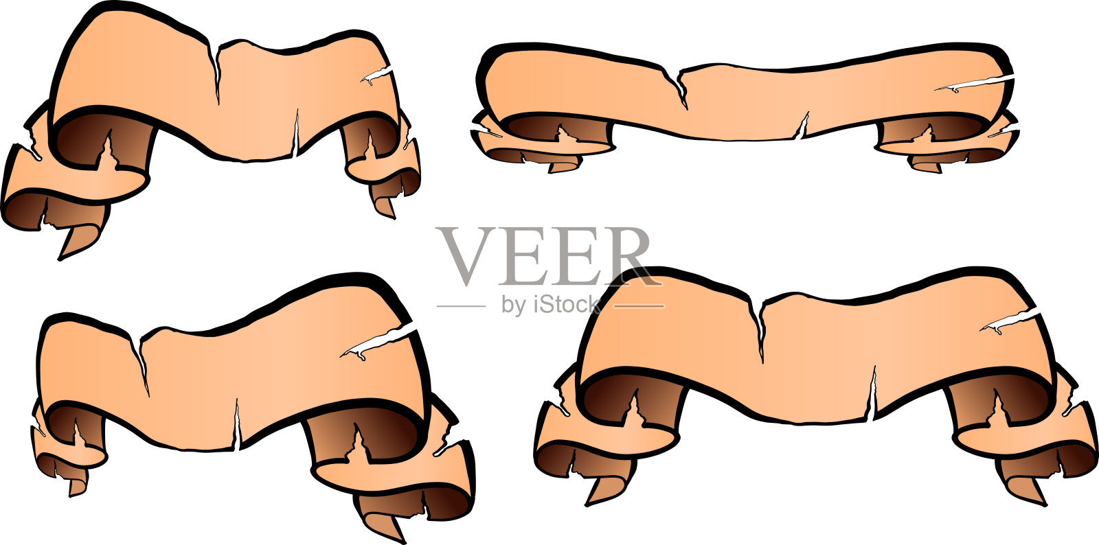 四个边缘撕裂的旧纸卷轴横幅插画图片素材