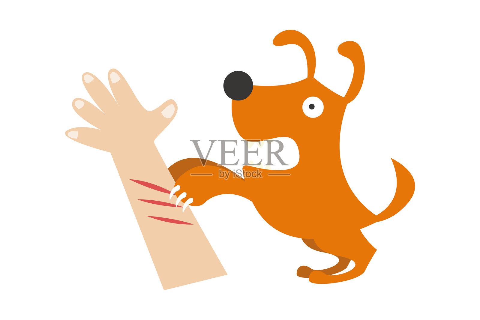 狗咬、舔和抓伤。狂犬疫苗预防。插画图片素材