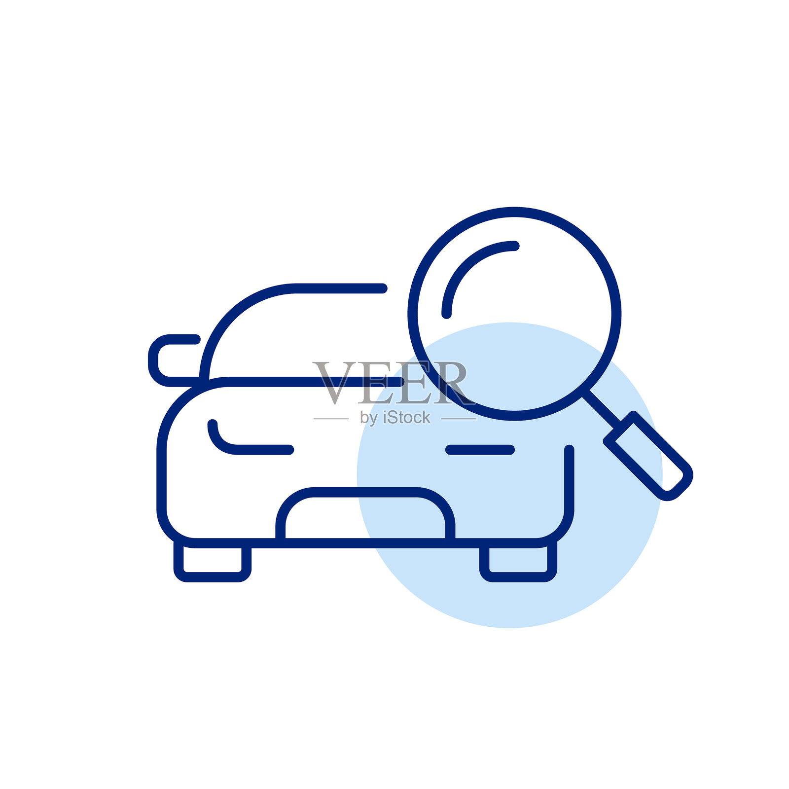 汽车与放大镜：车辆诊断、检查与调查图标插画图片素材