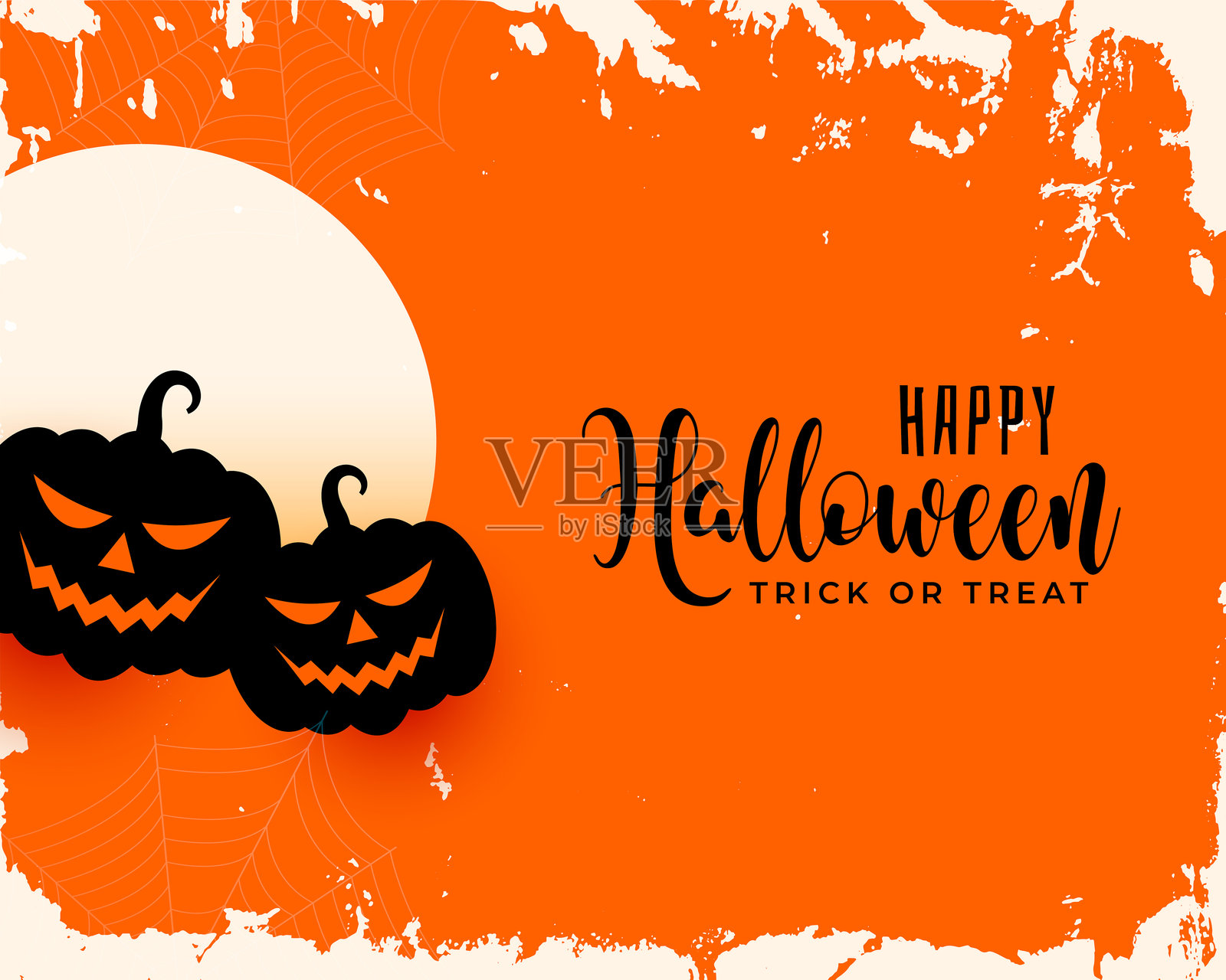 快乐的万圣节南瓜，粗糙的背景与满月相映衬插画图片素材