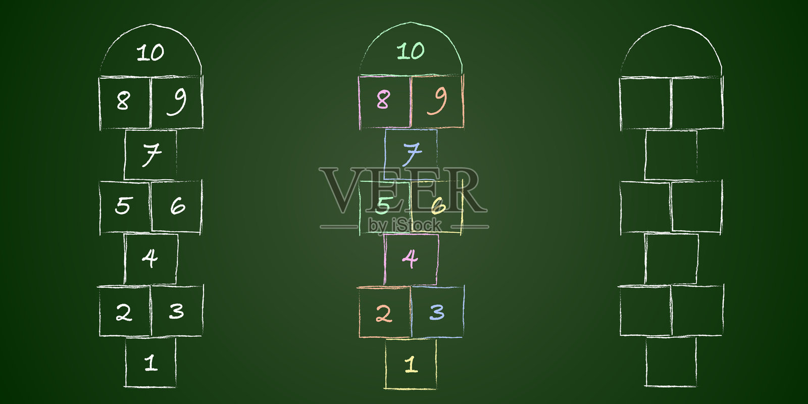 儿童街头游戏和跳房子游戏平面矢量插图。插画图片素材