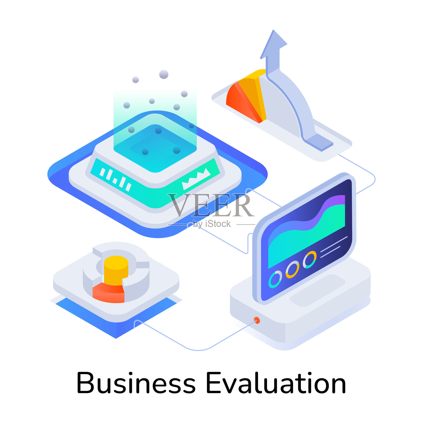 商业评估的等距图标插画图片素材