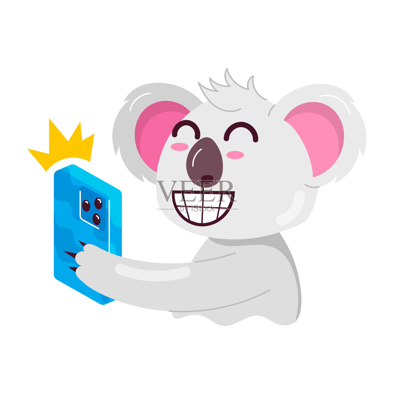 卡通风格的考拉自拍贴纸插画图片素材