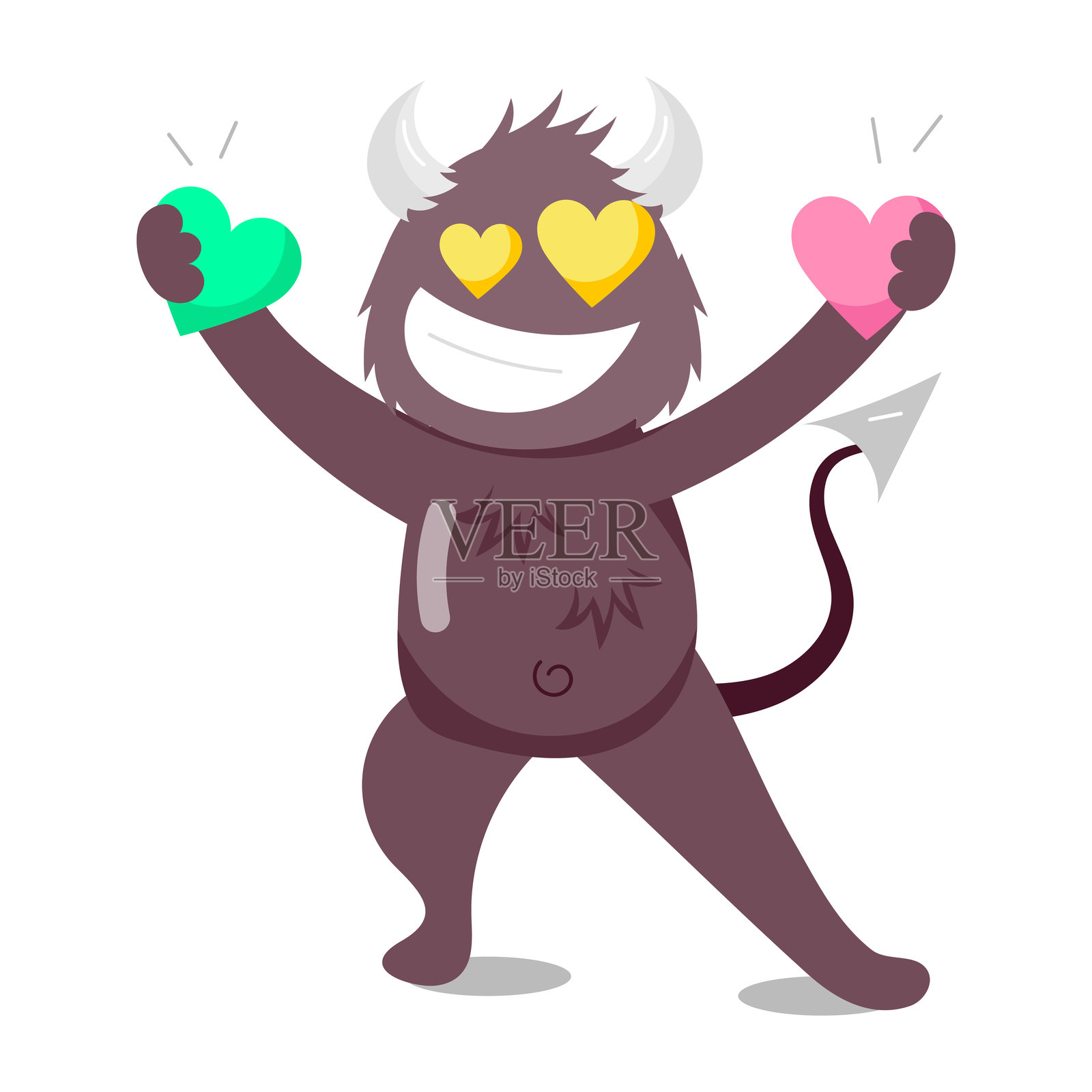 卡通风格的恶魔爱心贴纸插画图片素材