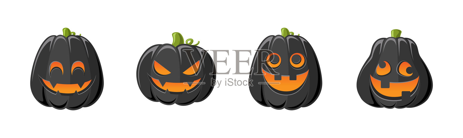 可爱的南瓜灯，形状各异，表情搞笑的系列。恐怖的万圣节南瓜，秋季装饰插图合集。插画图片素材