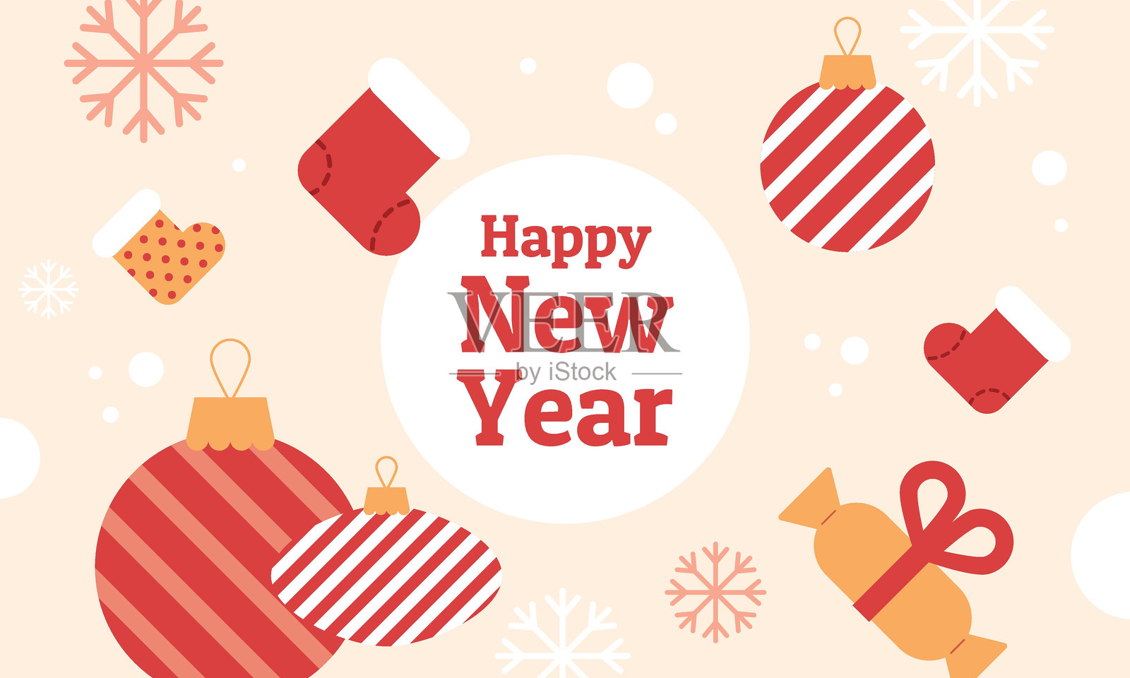 新年快乐横幅，带有简单的几何元素。插画图片素材