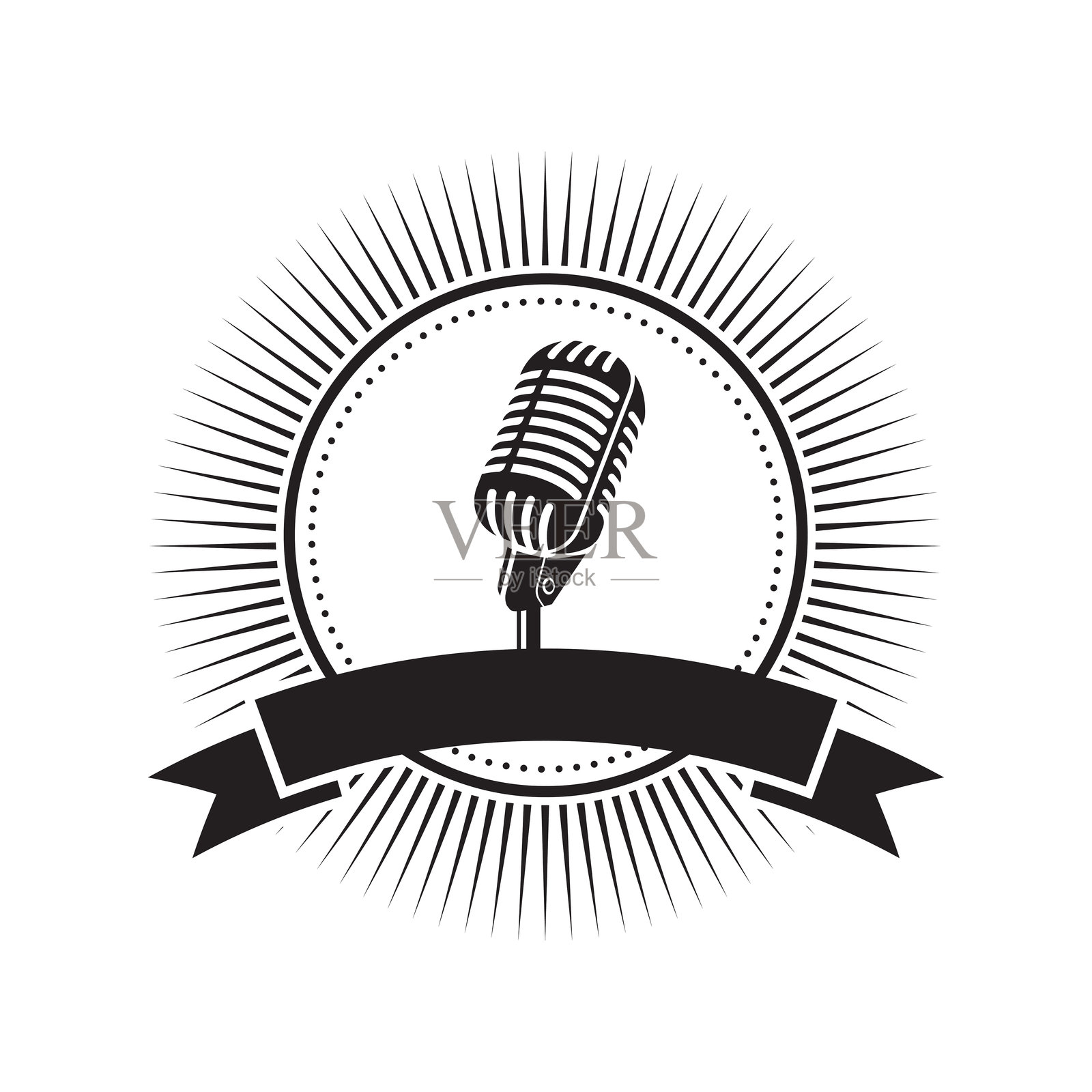 复古麦克风。音乐、声音、录音图标。录音室符号插画图片素材