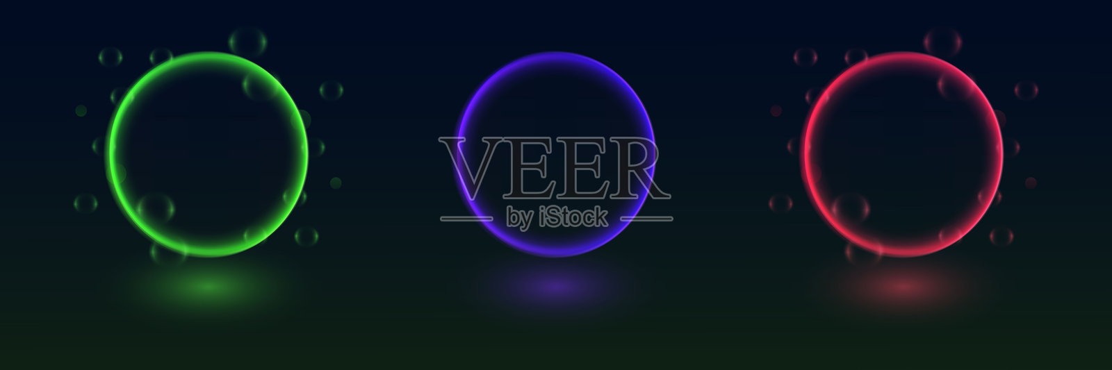霓虹发光圆圈的集合。魔幻光晕效果和未来现代的霓虹发光框架。插画图片素材