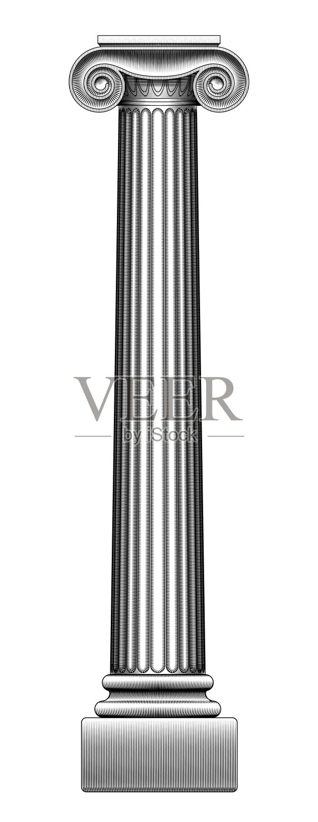 古老的柱子，复古黑白雕刻风格，孤立在白色背景上插画图片素材