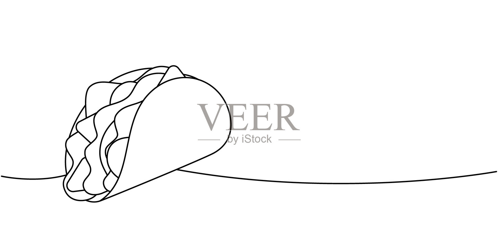 墨西哥牛肉玉米饼的连续线条绘图。传统的墨西哥街头快餐。矢量线性插图。插画图片素材