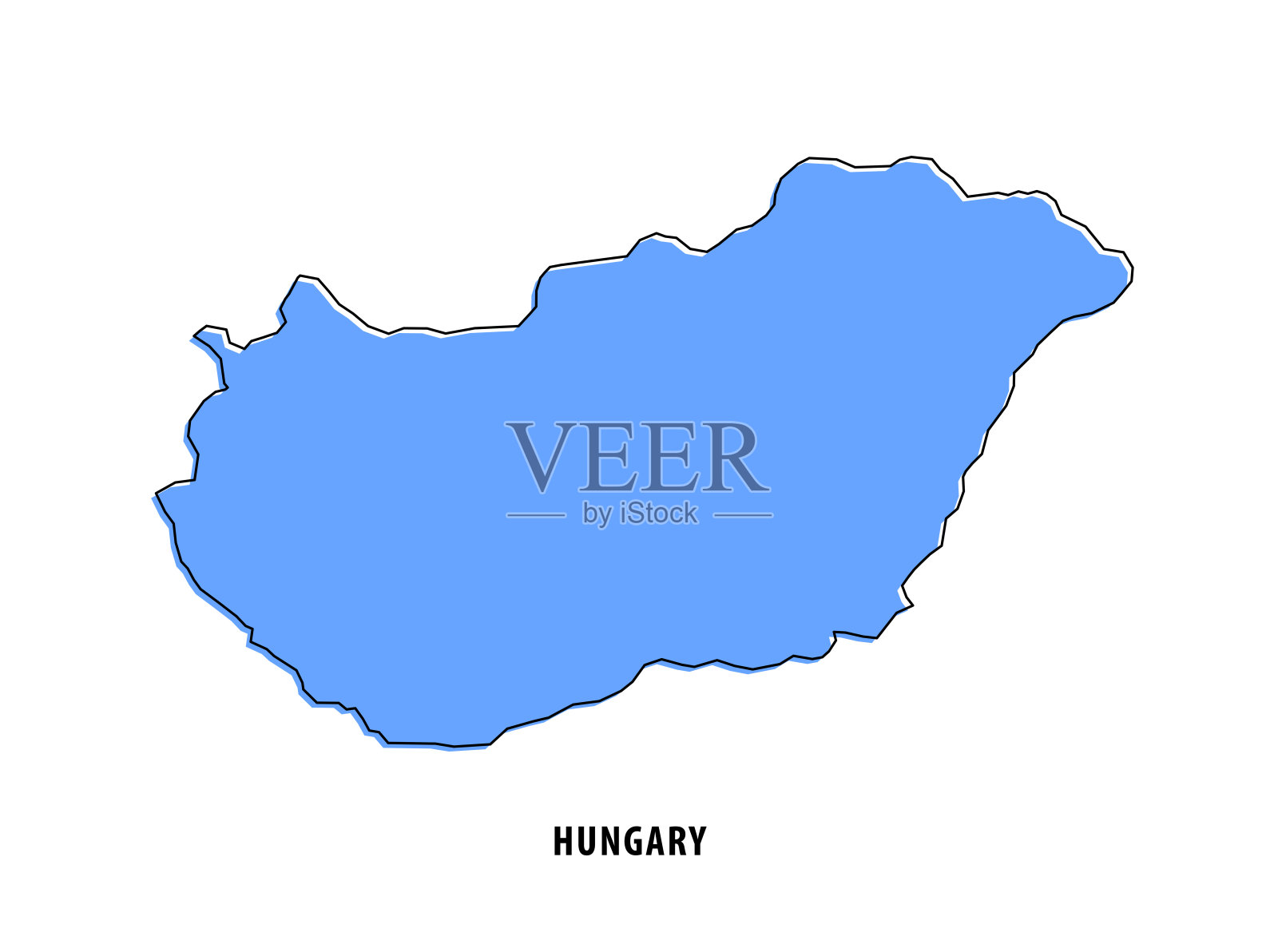 匈牙利 - 蓝色素描地图。风格化简单轮廓地图，图标。插画图片素材