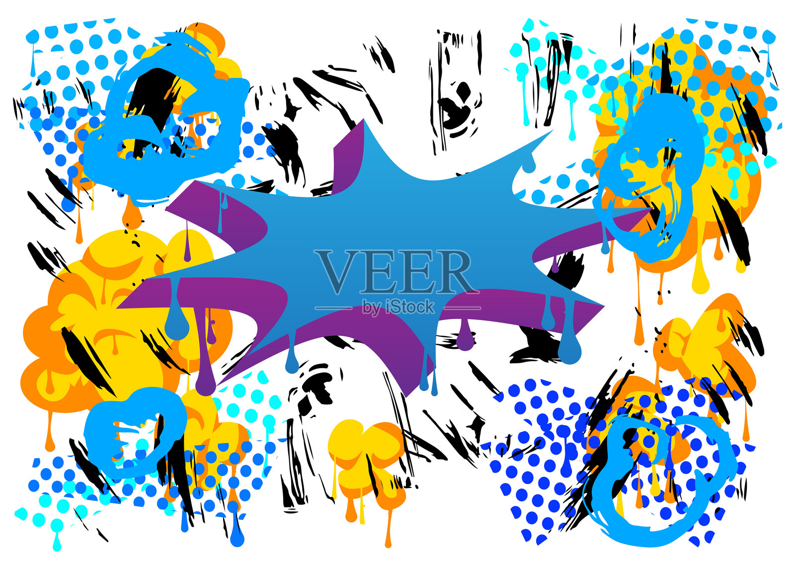 涂鸦对话气泡。抽象现代信息标志街头艺术装饰，城市绘画风格的讨论图标。插画图片素材