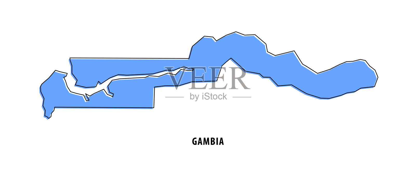 冈比亚 - 蓝色草图地图。风格化简单轮廓地图，图标。插画图片素材