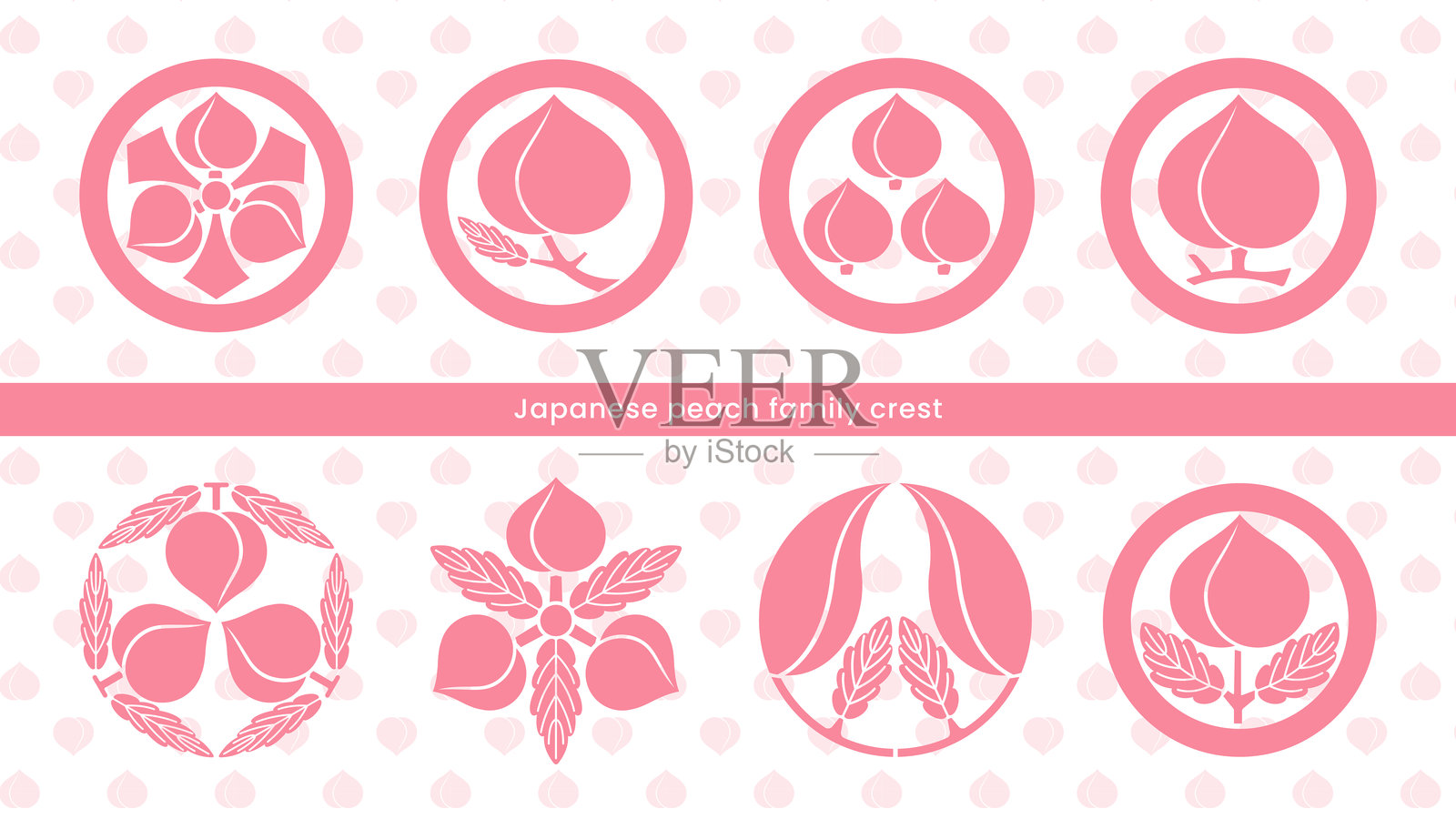 日本桃花家族纹章的图标矢量插图集插画图片素材