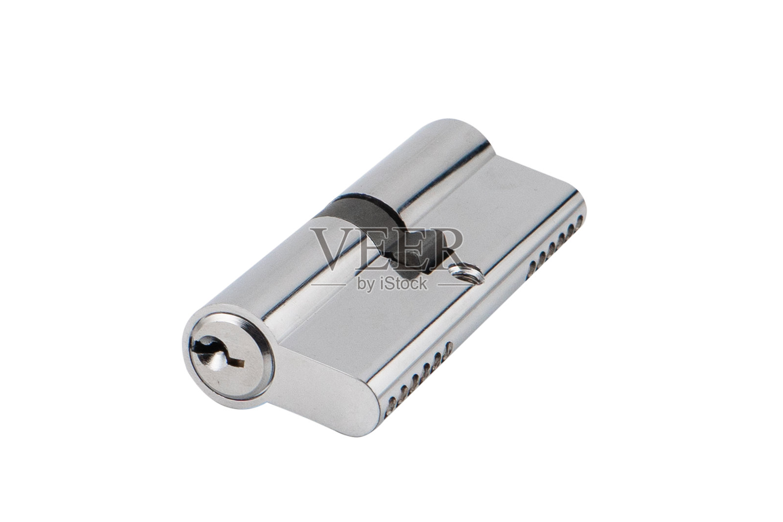 白色背景下孤立的锁芯。孤立的门锁芯。照片摄影图片