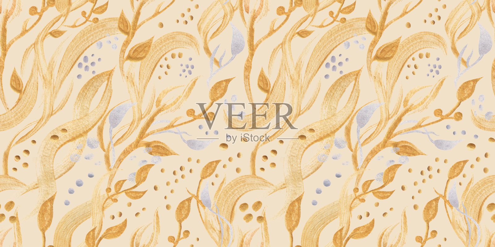 无缝单色水彩图案，描绘了抽象的野花水彩画插画图片素材