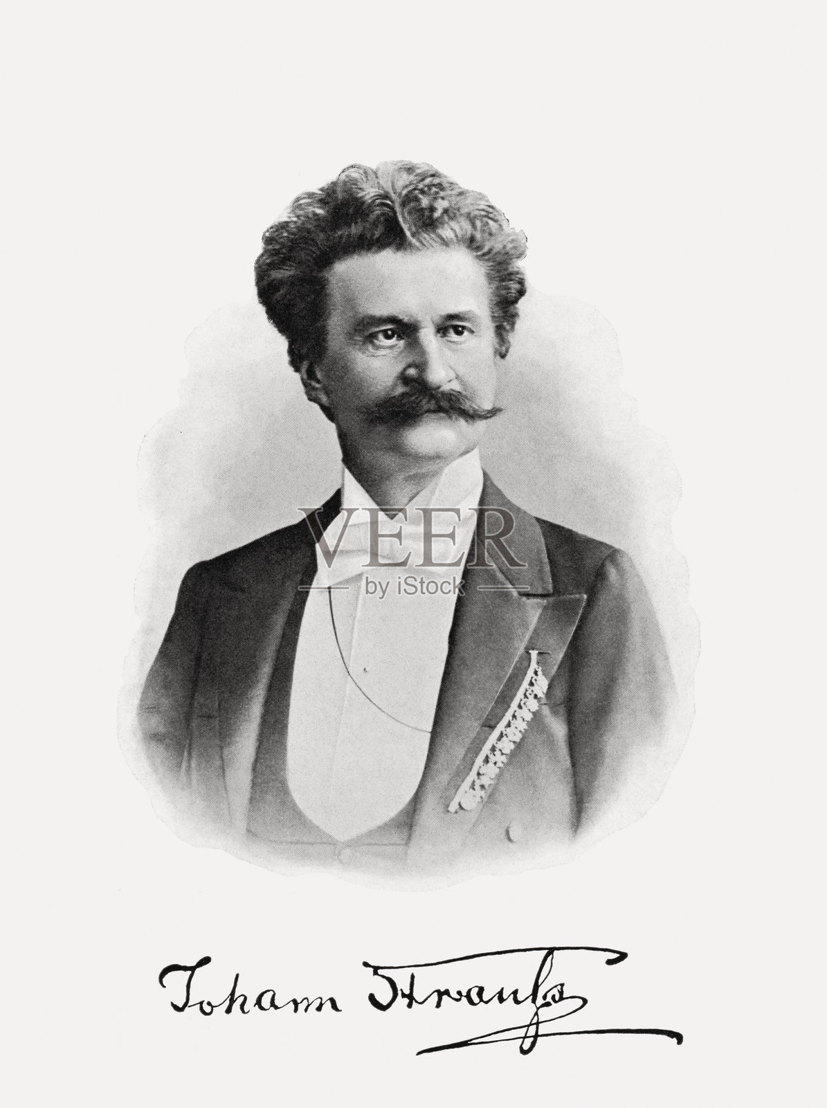 约翰·施特劳斯二世（1825-1899），奥地利作曲家，木刻版画，出版于1900年插画图片素材