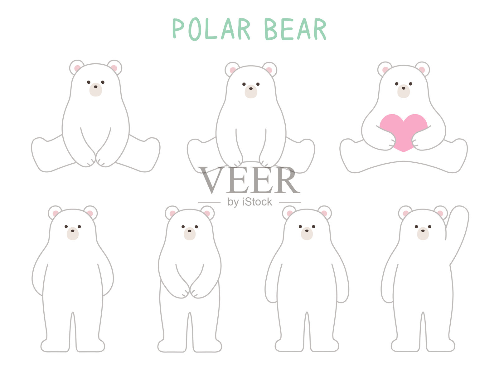 可爱的北极熊矢量插图集插画图片素材