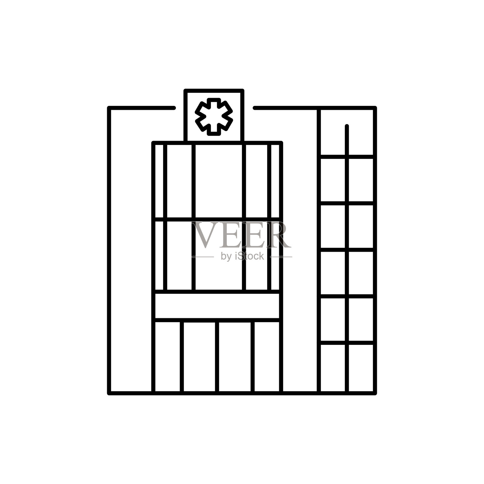 诊所建筑黑色线条图标。插画图片素材