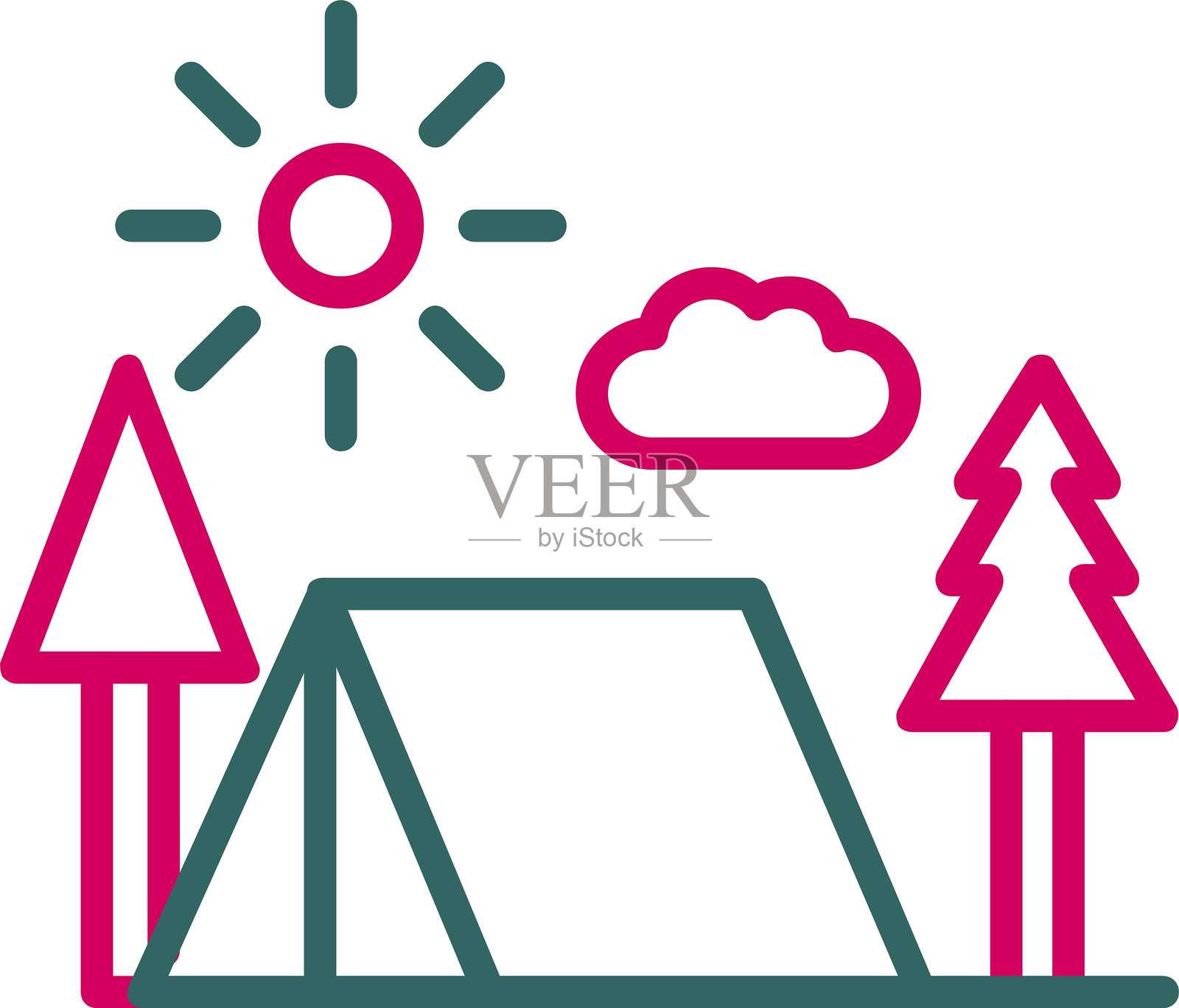 露营车线条双色图标插画图片素材