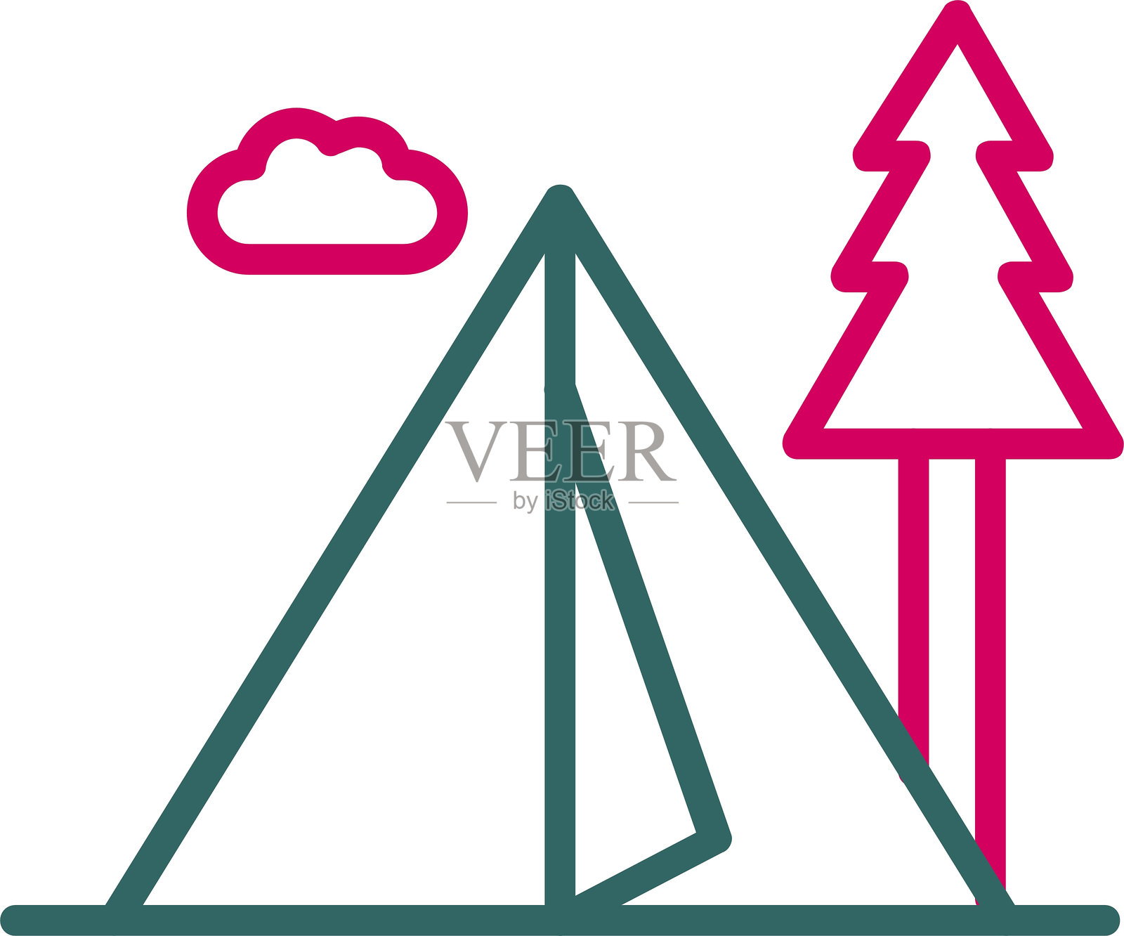 露营区线条双色图标插画图片素材