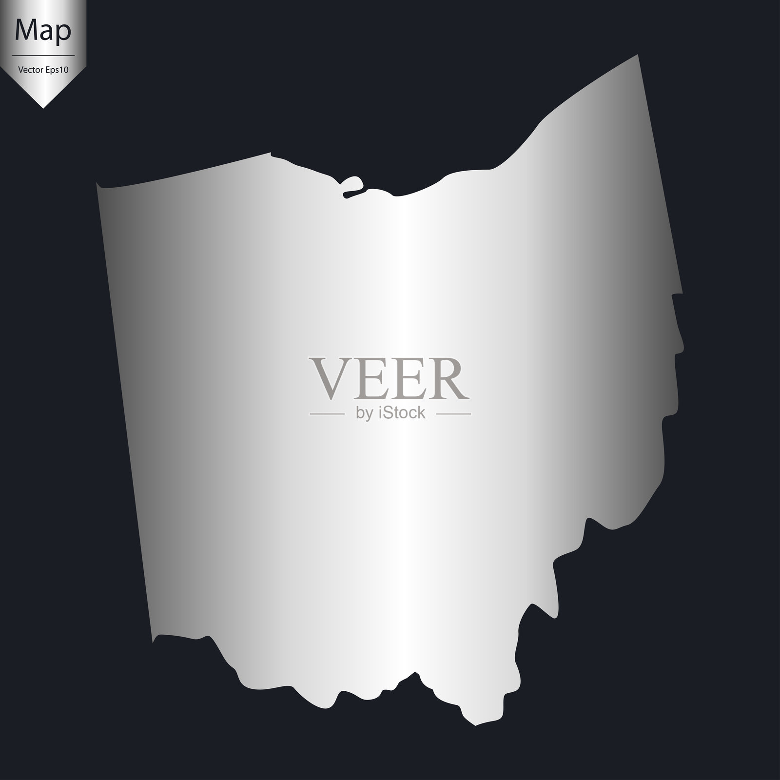 高细节银色俄亥俄州地图插画图片素材