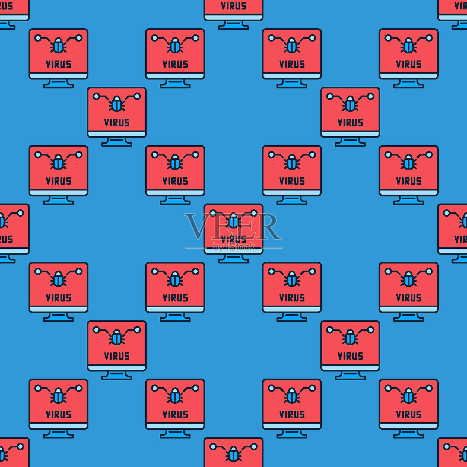 PC病毒扫描矢量彩色无缝图案插画图片素材