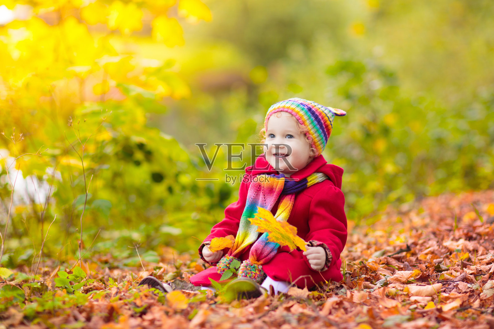 孩子们在秋天的公园里玩耍照片摄影图片