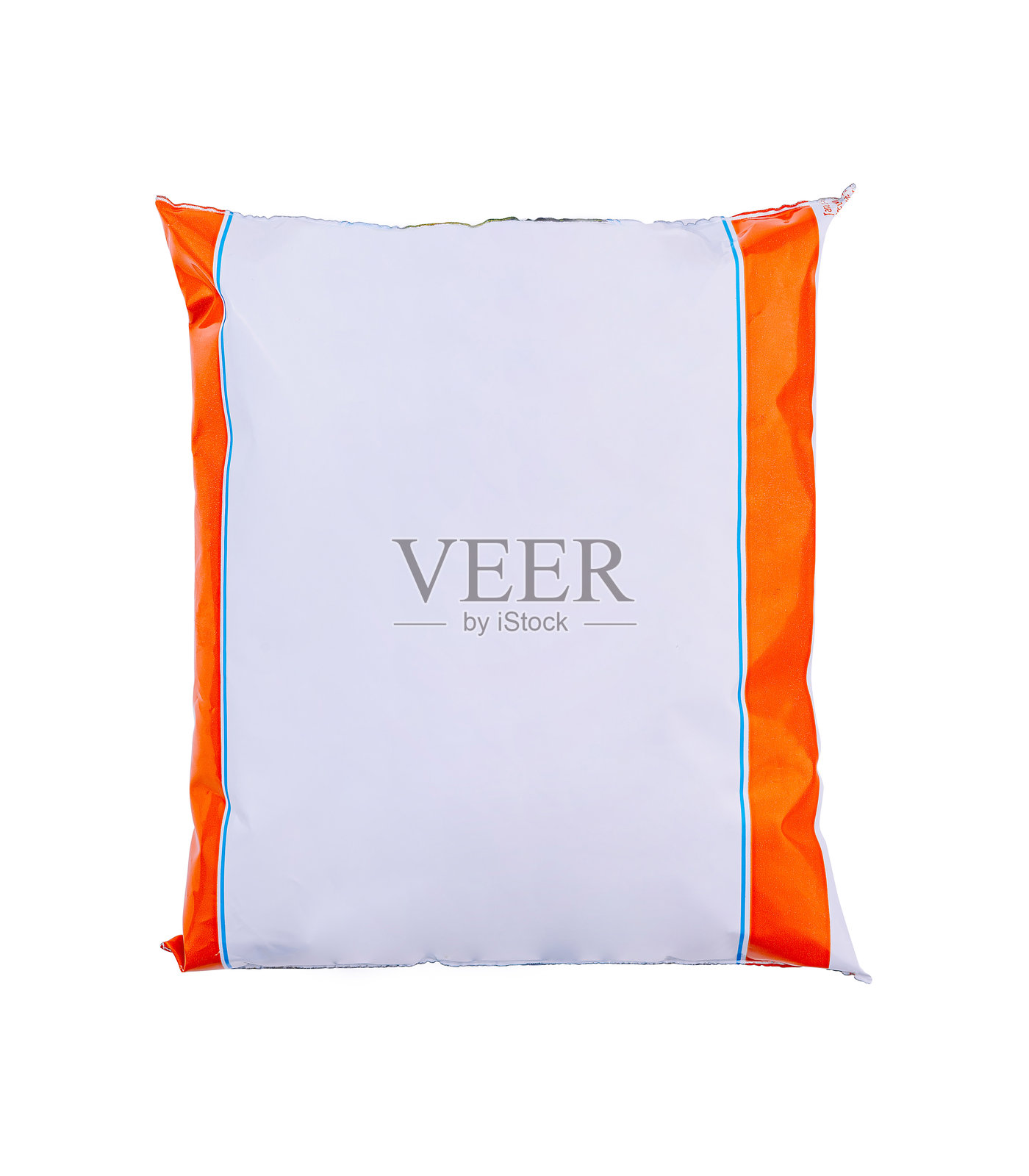 白色和橙色箔质食品包装袋，孤立在白色背景上照片摄影图片