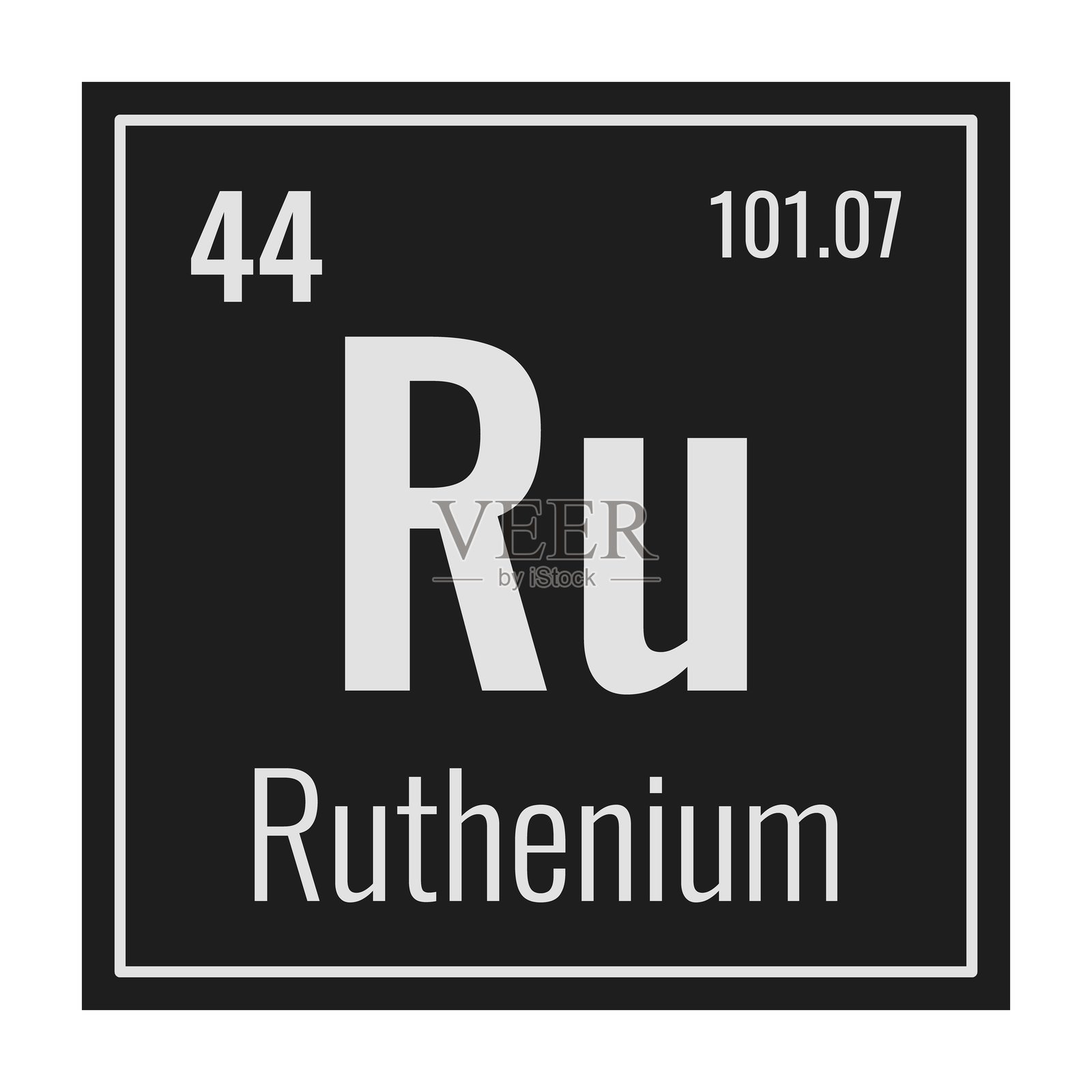 钌的符号。元素周期表中的化学元素。白色背景上的矢量插图。玻璃标志。插画图片素材