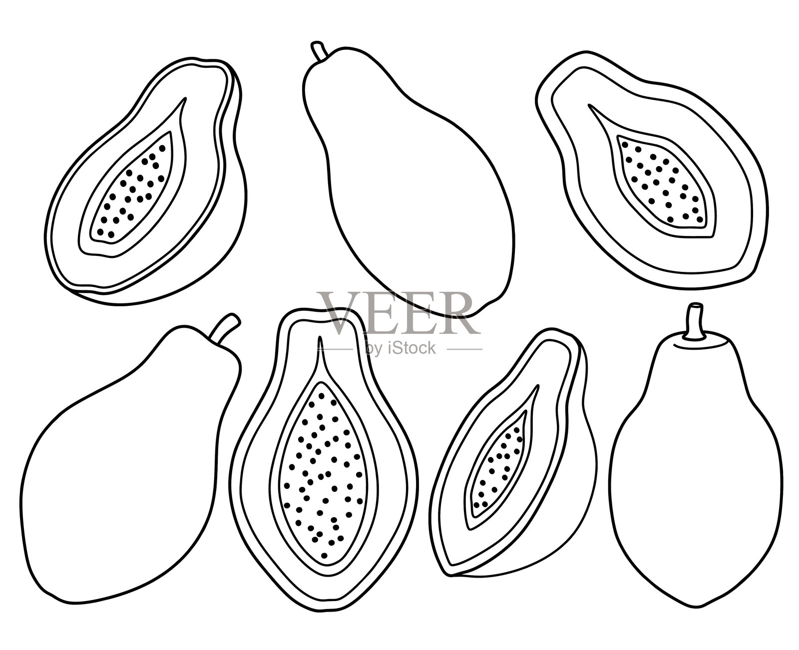 手绘木瓜涂鸦。插画图片素材