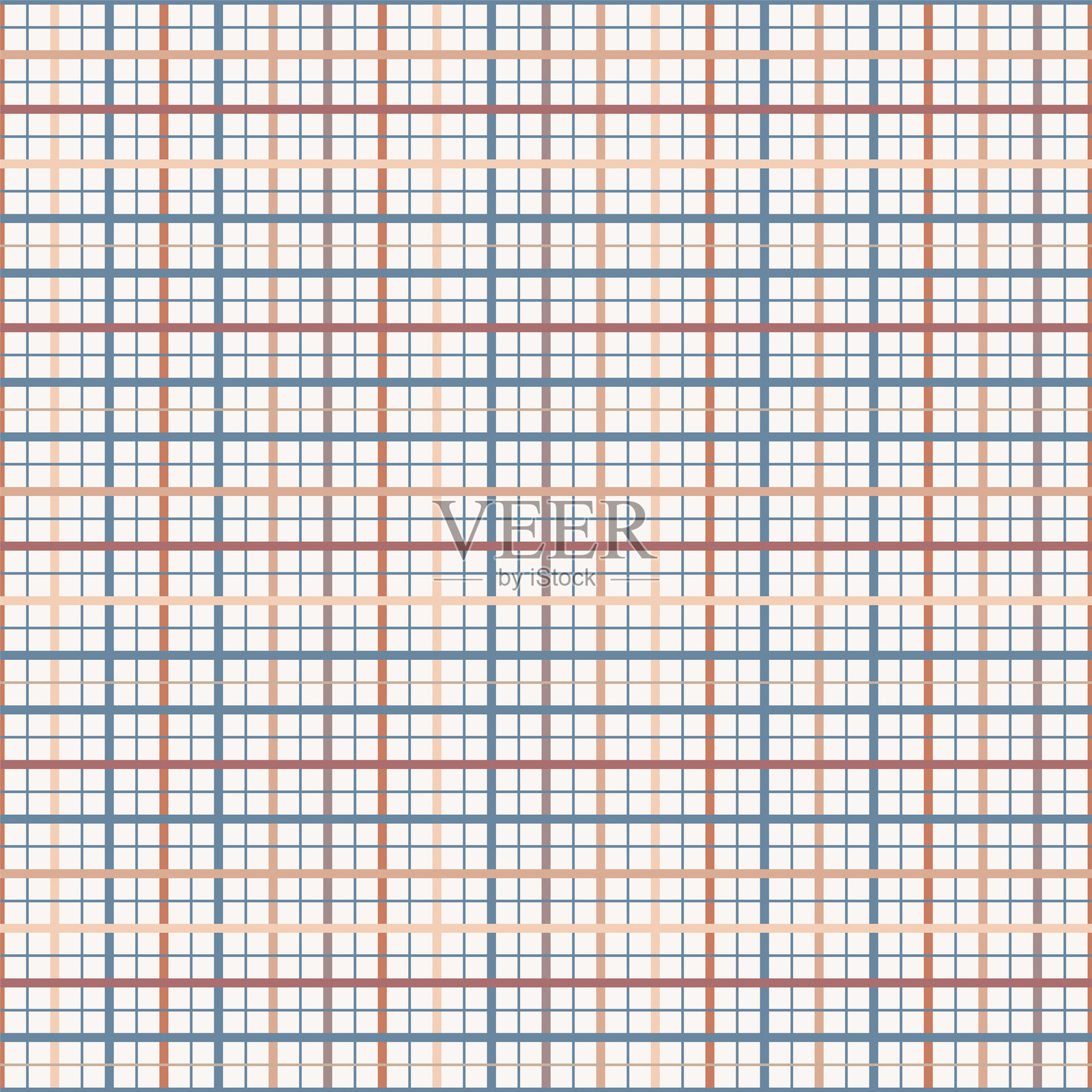 无缝矢量图案，蓝色和米色的塔特萨尔格子，背景为白色。适用于纺织品、包装和剪贴簿。插画图片素材
