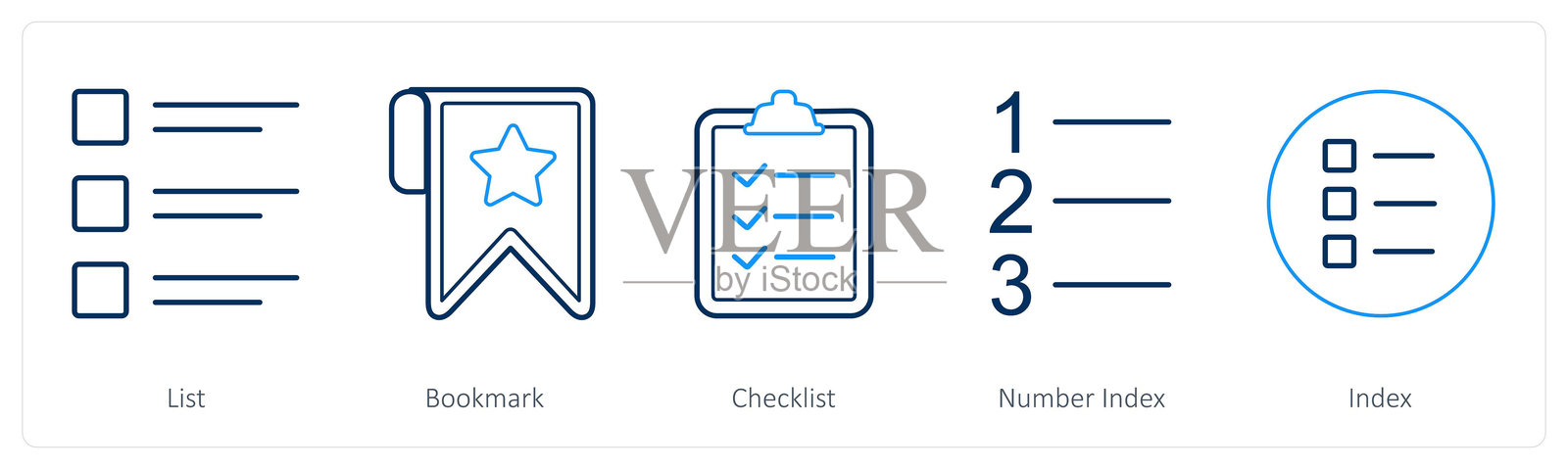 一组包含列表、书签和检查清单的5个混合图标插画图片素材