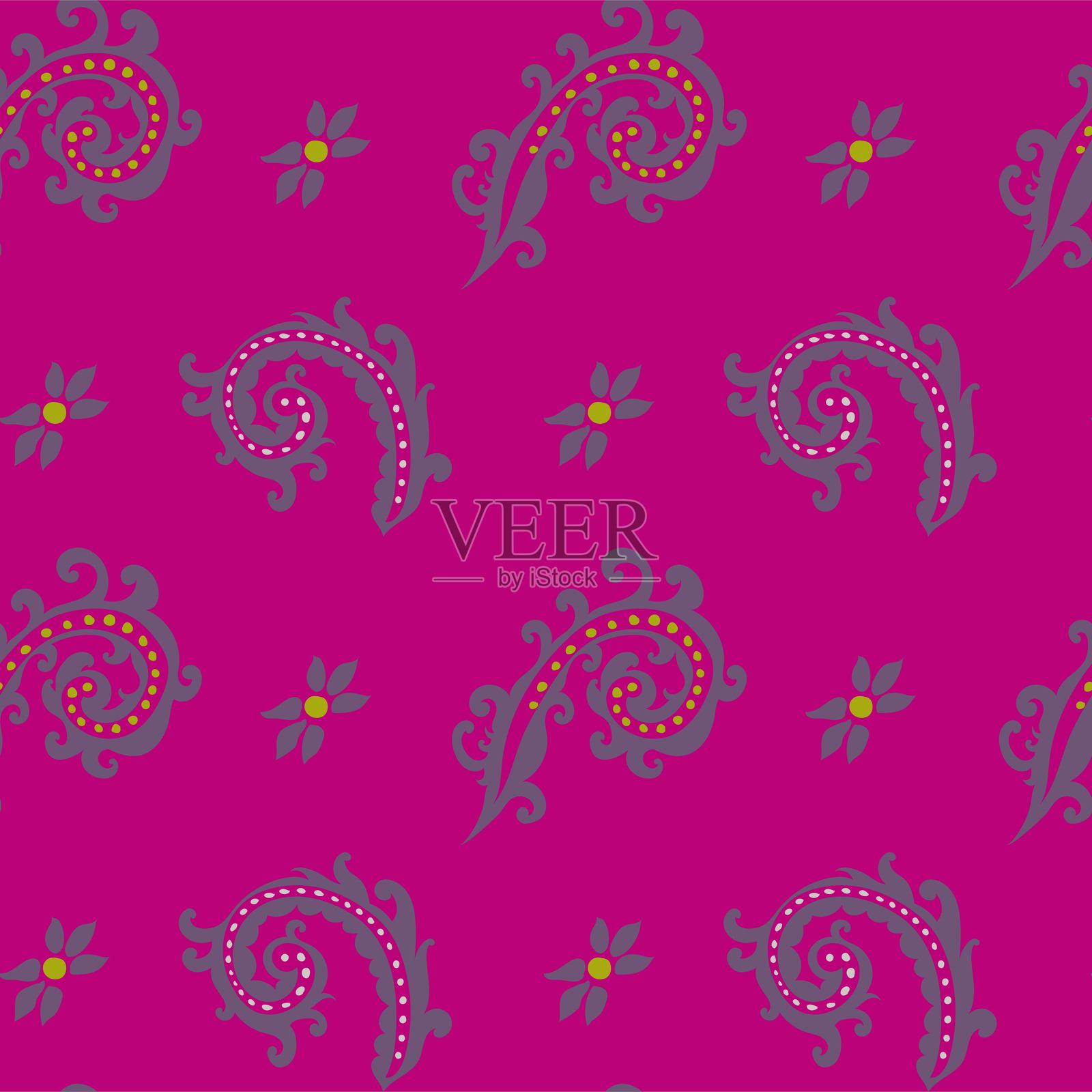 盛开的花朵、叶子和花卉佩斯利图案插画图片素材