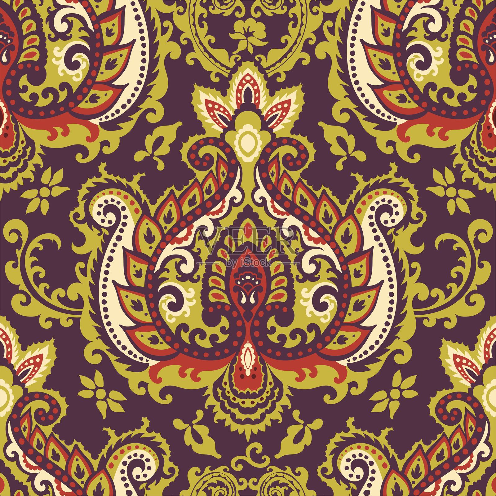 大马士革佩斯利繁荣装饰图案插画图片素材