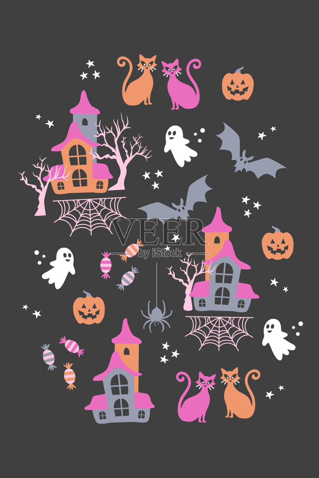 粉色万圣节黑色矢量艺术印刷品插画图片素材